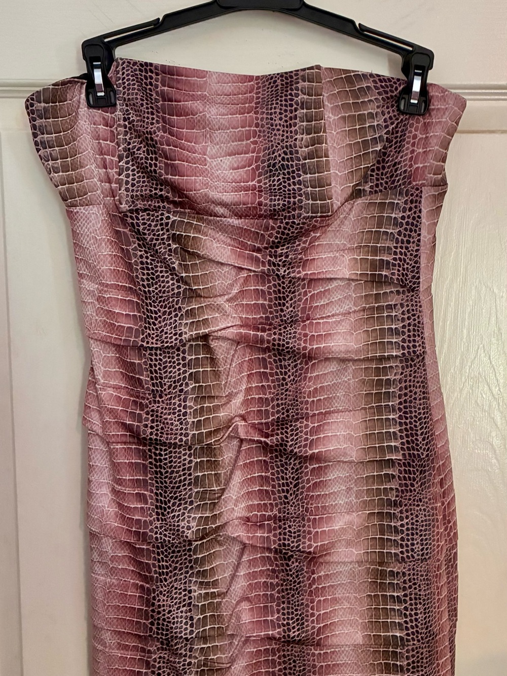 Nikibiki Strapless Snake-Print Bodycon Dress in Pink and Brown